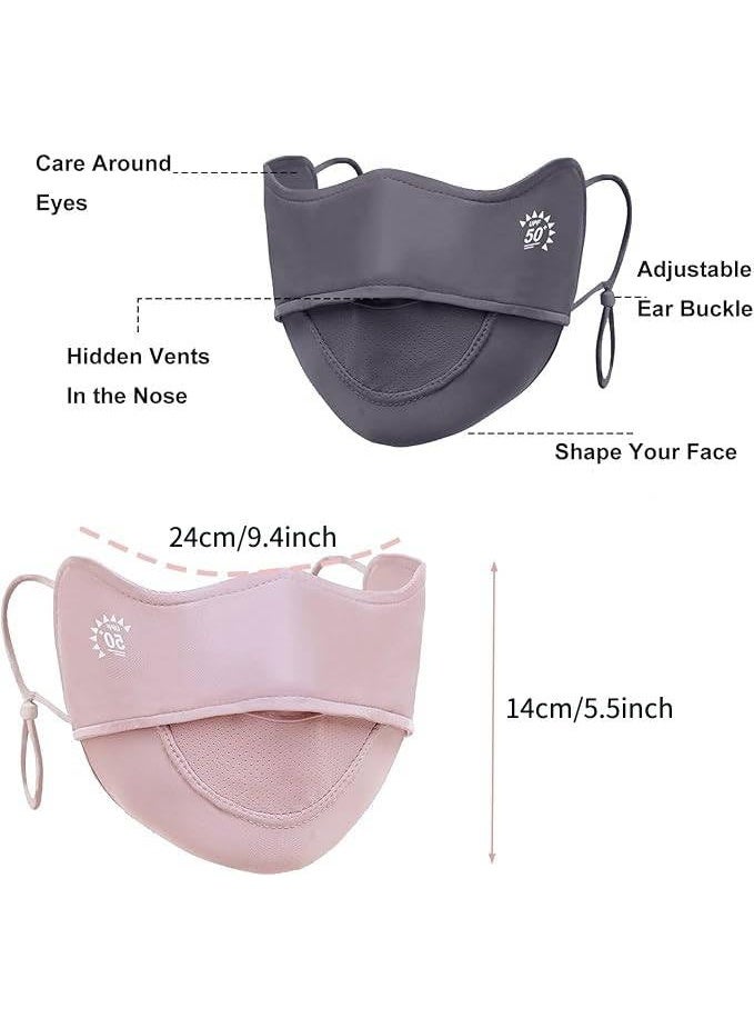 ChicAbode 2Pcs UV Face Mask, Sun Masks for Women, Cooling Breathable Face Cover for Outdoors, Washable Reusable (Pink+Gray) - Image 2